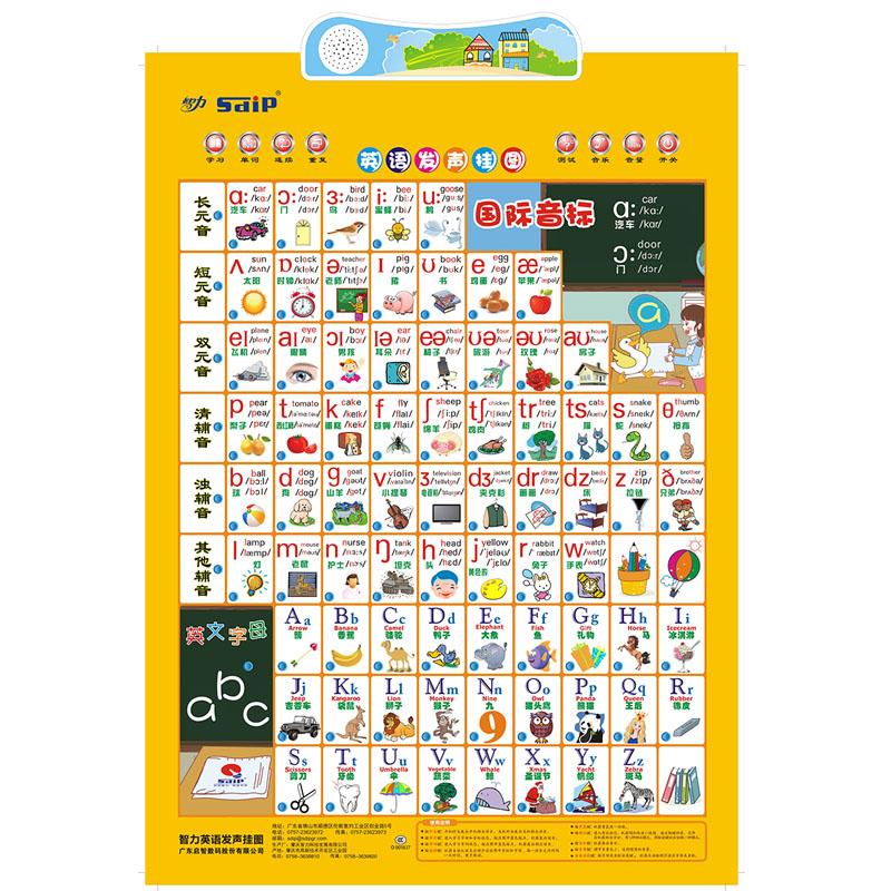 标准发音48个英语国际音标有声挂图小学生音标字母入发声学习机 新版自然拼读挂图2张(无声)高清大图