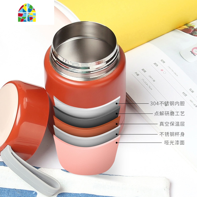 保温杯女便携小广口宽口大口径矮胖型焖烧杯小巧不锈钢早餐装粥汤 FENGHOU 琥珀米-300ml高清大图