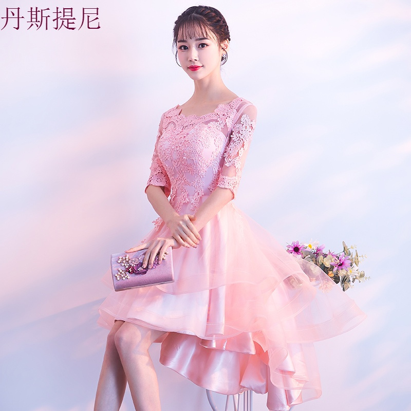 礼服裙女2018新款伴娘服宴会晚礼服短款前短后长名媛蓬蓬小礼服裙