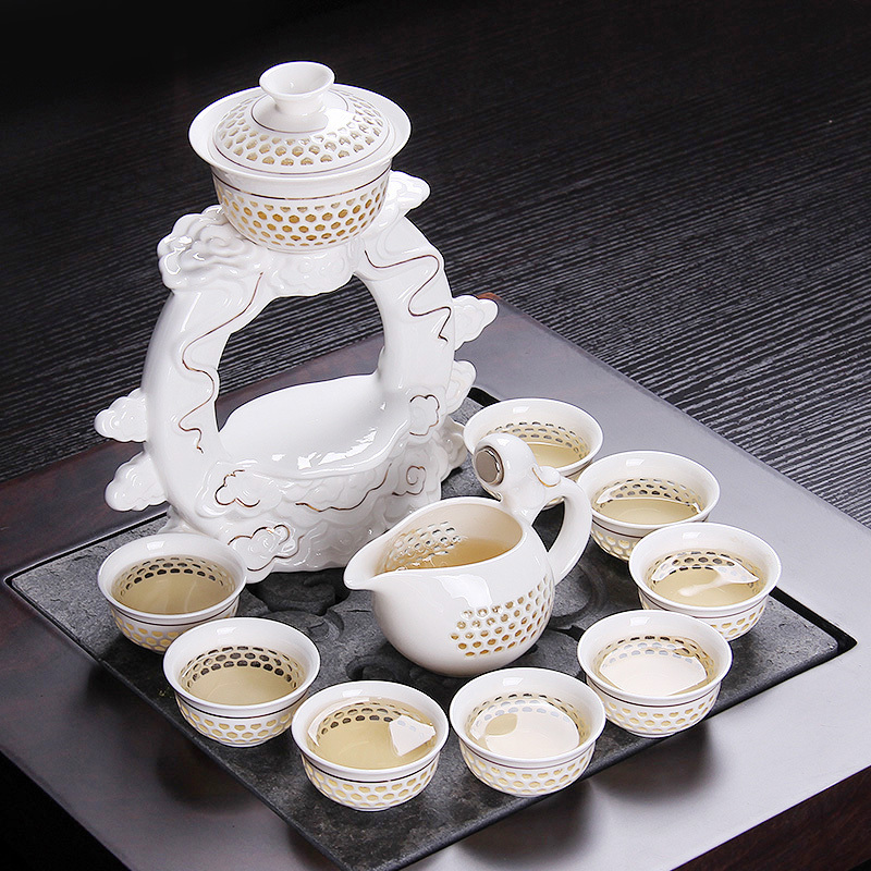 鸿 半自动茶具套装陶瓷茶具套装玲珑蜂窝镂空功夫茶具陶瓷冰晶蜂巢茶壶茶杯 祥云半自动蜂巢礼盒装