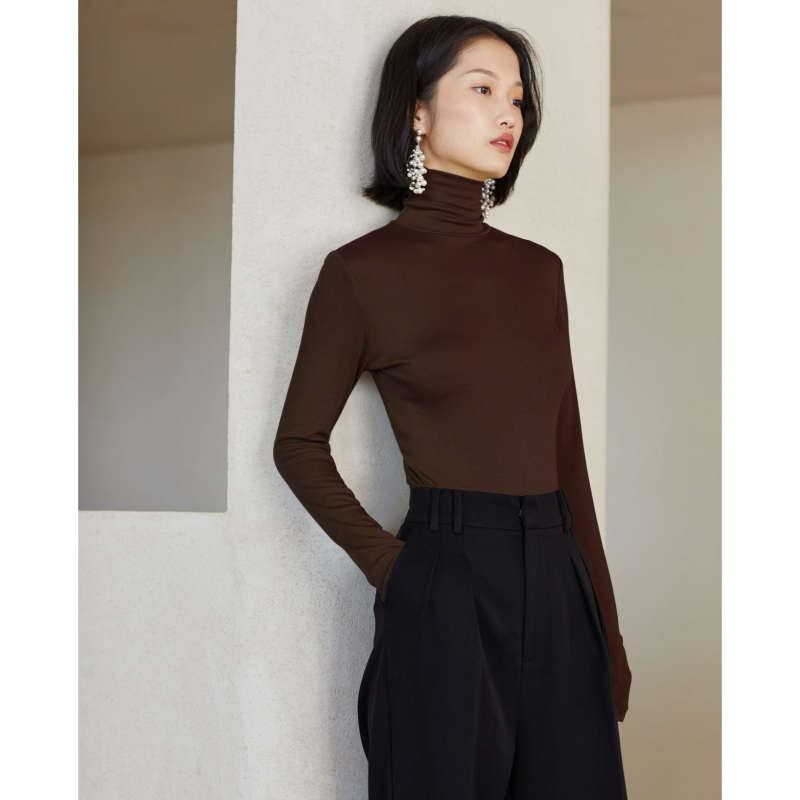 艳如飞徐莫西堆堆高领百搭修身显瘦长袖打底针织t恤女春季内搭叠穿