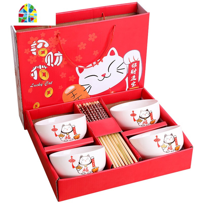 碗单个碗筷套装家用吃饭组合碗礼品礼盒装陶瓷碗具餐具套装碗可爱 FENGHOU 火烈鸟两碗两筷高清大图