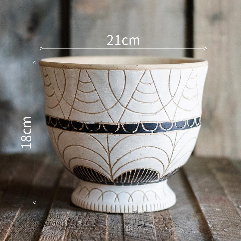 美帮汇埃及纹饰柱盆高脚花盆花器花瓶特大型号艺术风格花园装饰 埃及古纹饰柱盆底部已打孔 中