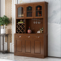 青木川 实木酒柜餐边柜一体靠墙餐厅客厅家用小户型收到储物柜高柜置物架带玻璃门红酒柜简约现代三门家具 胡桃色 长宽高128*40*210厘米