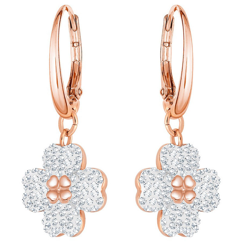 SWAROVSKI 施华洛世奇 人造水晶耳坠耳环 花朵造型 四叶草耳环 玫瑰金海外正品 全国联5420249
