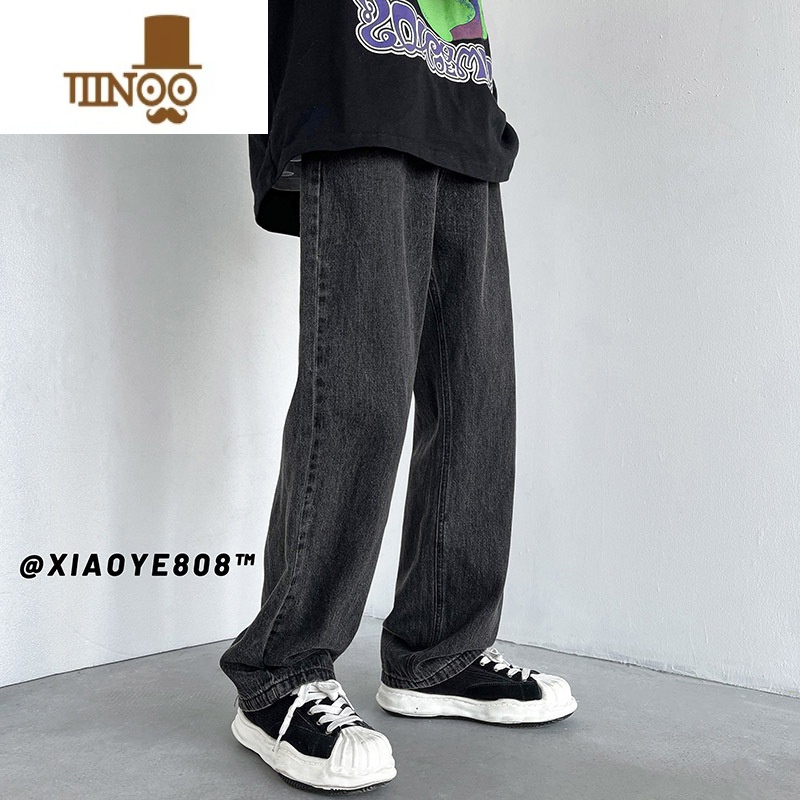 YANXU浅色高街牛仔裤男潮牌宽松直筒大码秋季薄款长裤潮流拖地裤子高清大图