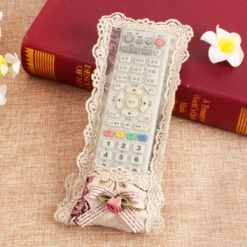 森美人欧式布艺遥控器保护套蕾丝刺绣防尘罩电视空调机顶盒遥控套 高贵紫大号