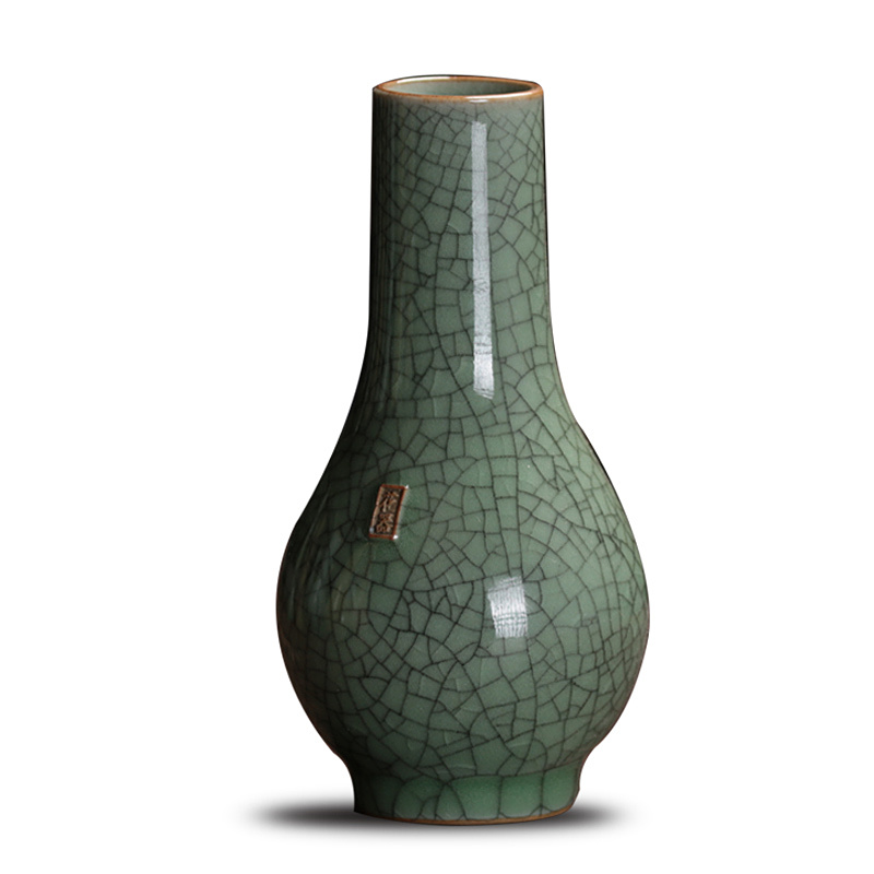 龙泉青瓷小花瓶 陶瓷干花插禅意日式简约水培手工创意摆件家居装 三维工匠 淑女瓶(哥窑梅子青冰裂)高清大图