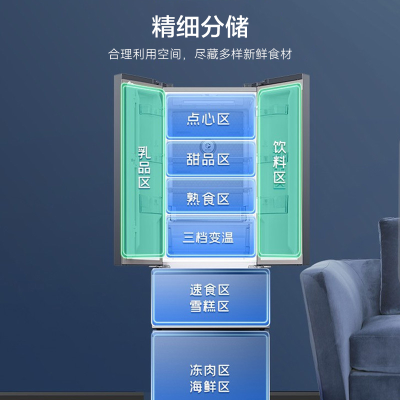 容声(Ronshen)319升法式多门四开门冰箱 母婴臻储 一级矢量双变频 风冷无霜变温 国补BCD-319WD11MP