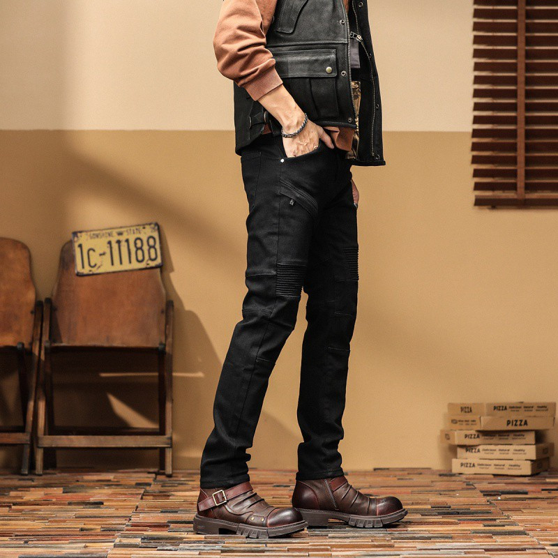 jeep spirit牛仔裤男骑行裤机车美式男款高端男裤修身小脚潮流裤子