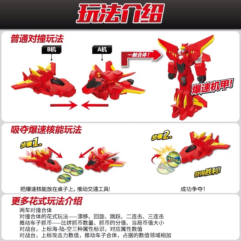 暴爆速合体磁吸碰撞变形机器人金刚爆裂玩具飞车武装精灵机甲战神 初始3款套装[翎空+海皇+雷域