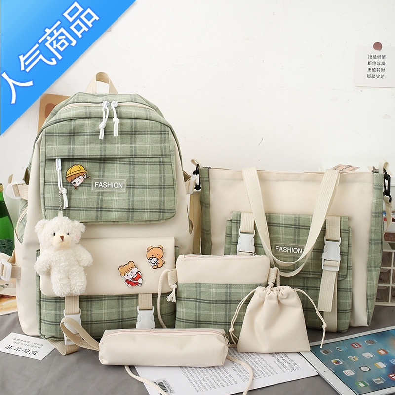 封后韩版新款书包女ins森系原宿风格子小清新双肩包小学初中学生背包书包学生