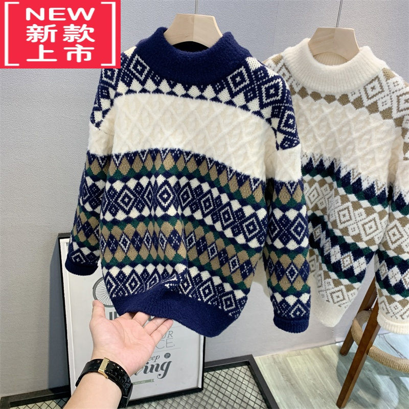 可莉允卡芙恰恰品牌童装儿童韩版提花毛衣22年冬款中大童洋气针织衫