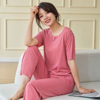 冰丝睡衣女夏季套装学生韩版时尚雪纺家居服夏天休闲潮流凉居家服 桃粉色(上衣+裤子) [冰丝柔滑] M 适合80-110斤