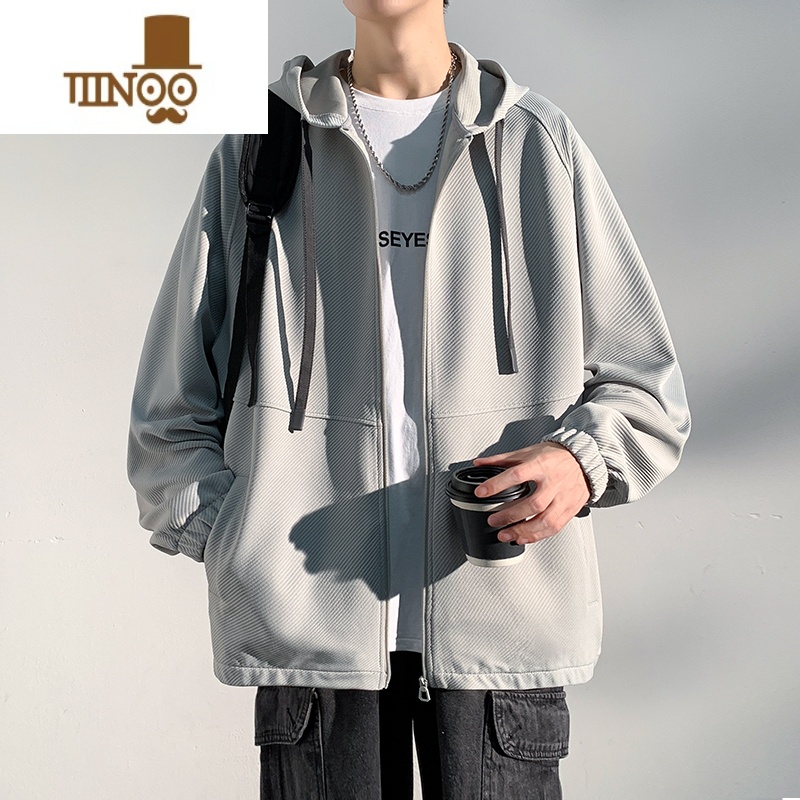 YANXU美式外套男2023新款潮牌宽松休闲运动男生开衫卫衣连帽夹克高清大图