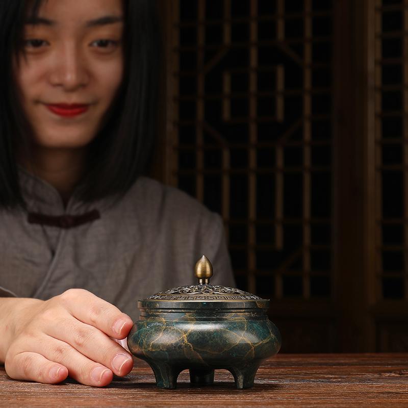 美帮汇彩铜香薰炉家用复古铜檀香炉焚香炉盘香炉三足鼎仿古小号中式高清大图