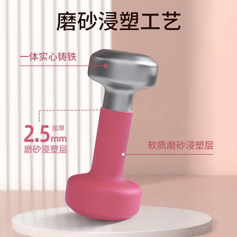 PROIRON普力艾 马卡龙色浸塑纯铁小哑铃樱花粉1kg一对装