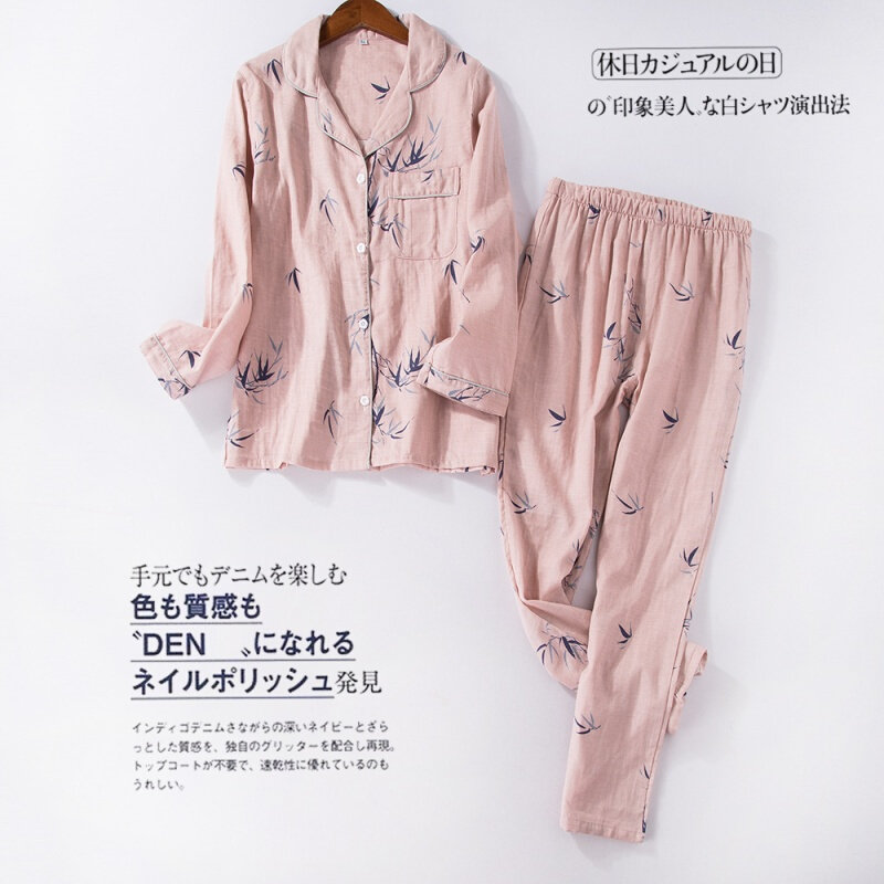 日系情侣男女士款睡衣春秋季棉纱布长袖女款甜美夏季家居服套装