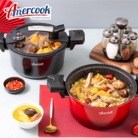 AMERCOOK阿米尔微压锅麦饭石汤锅黑色24cm 炖锅汤锅炖鸡小火慢炖低压力锅煤气灶电磁炉通用铝合金锅身5L容量