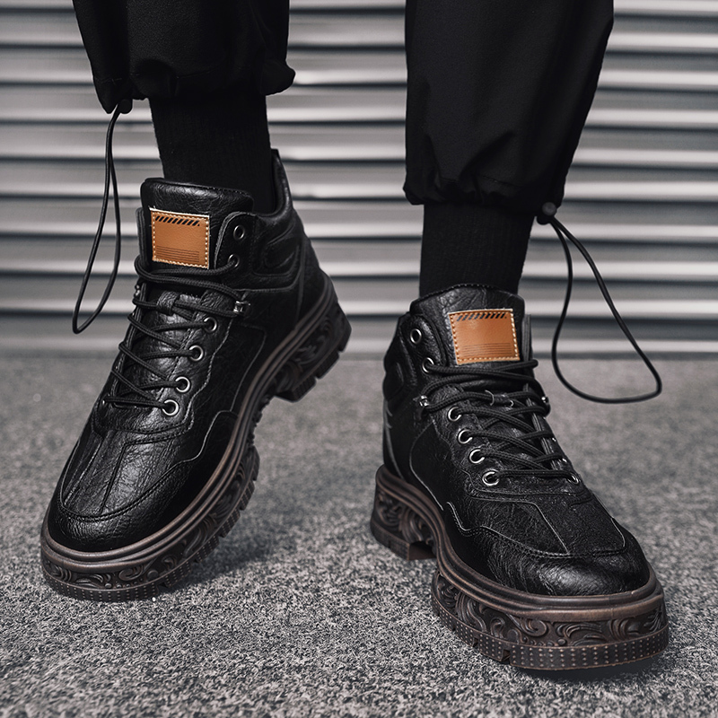 马丁靴男高帮厚底复古雕花国潮时尚休闲潮男短靴帅气街头机车男靴