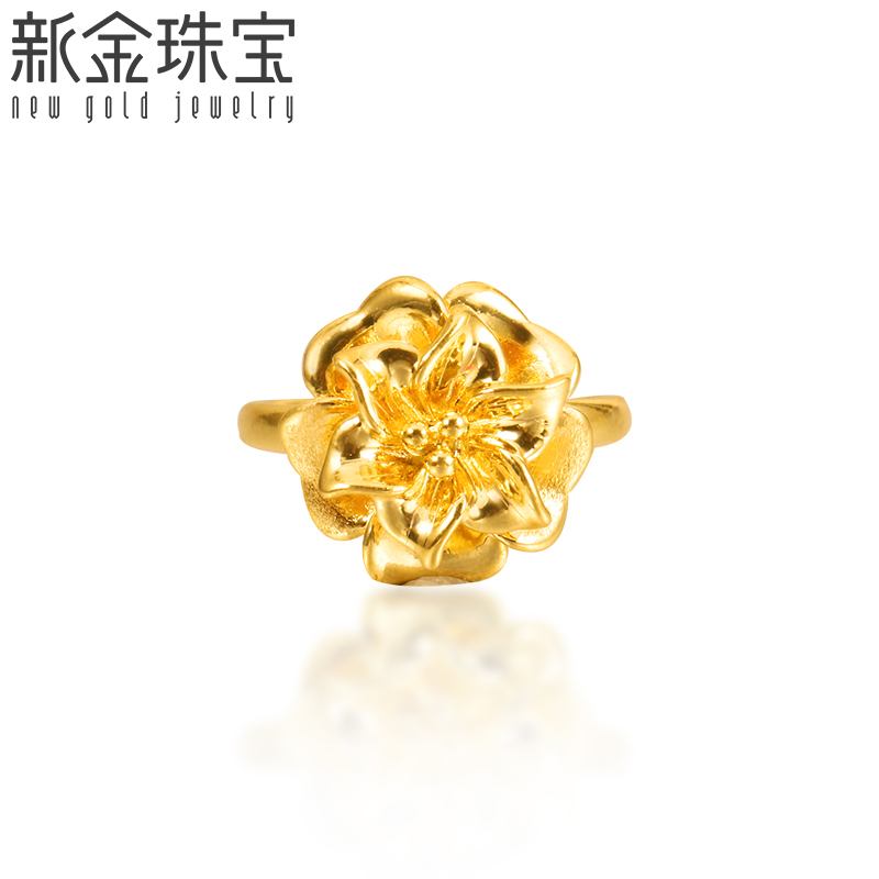 新金珠宝黄金戒指足金小金花戒子硬金女戒花朵造型首饰七夕礼物1042