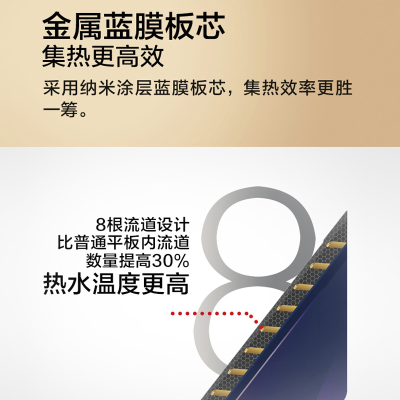 太阳雨太阳能平板壁挂热水器 臻品WiFi款香槟金东西阳台