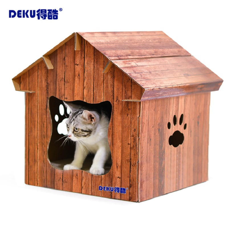得酷(DEKU) 磨抓器瓦楞纸质猫窝 棕色 DIY房子室内用品猫屋配套猫抓板