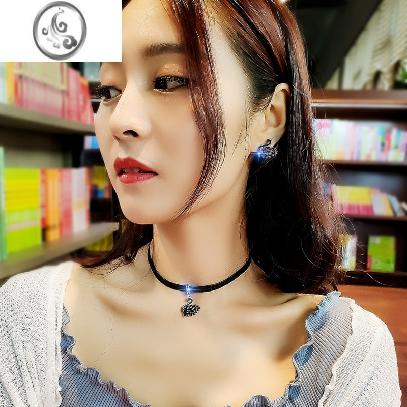 jimi黑天鹅choker项链女锁骨链短款脖子饰品韩版颈带网红简约个性气质