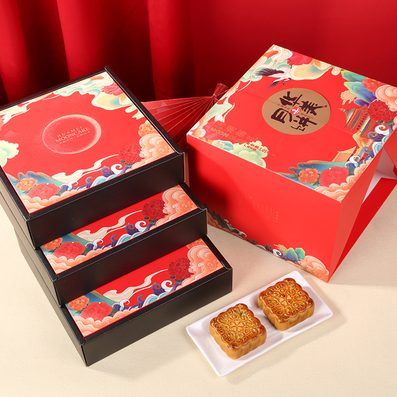 华美月饼礼盒国潮御礼1050g12饼高档三层礼盒蛋黄莲蓉月饼中秋月饼大