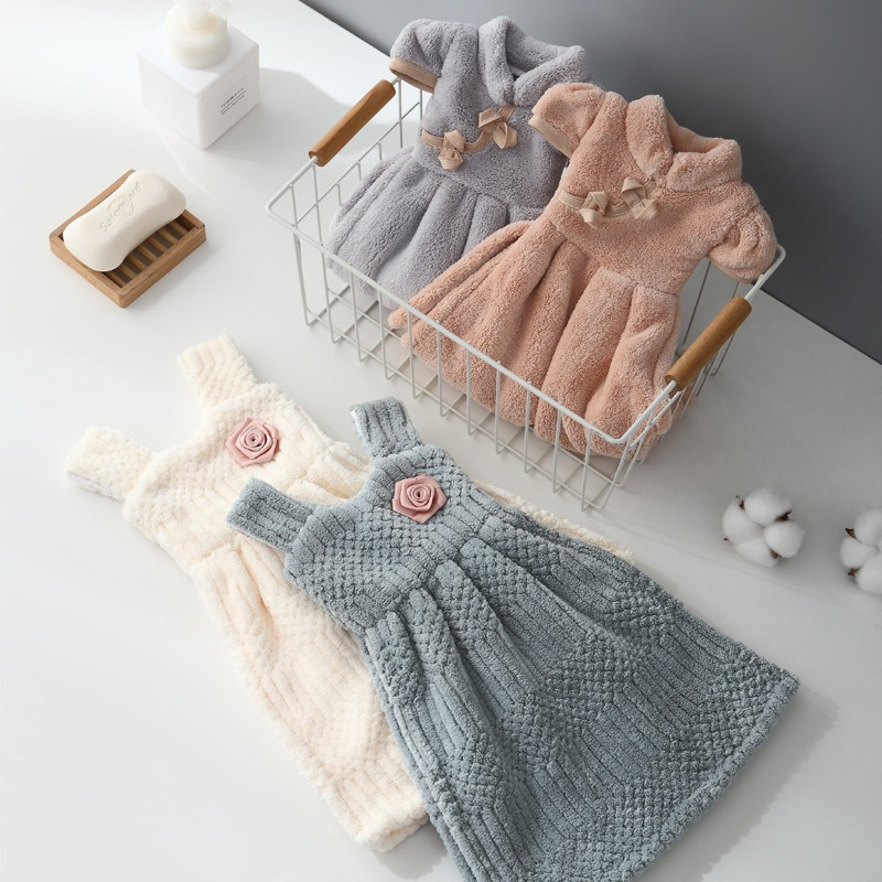 丽佳邦柔软亲肤珊瑚绒擦手巾可爱加厚吸水可挂擦手布粉色水母高清大图