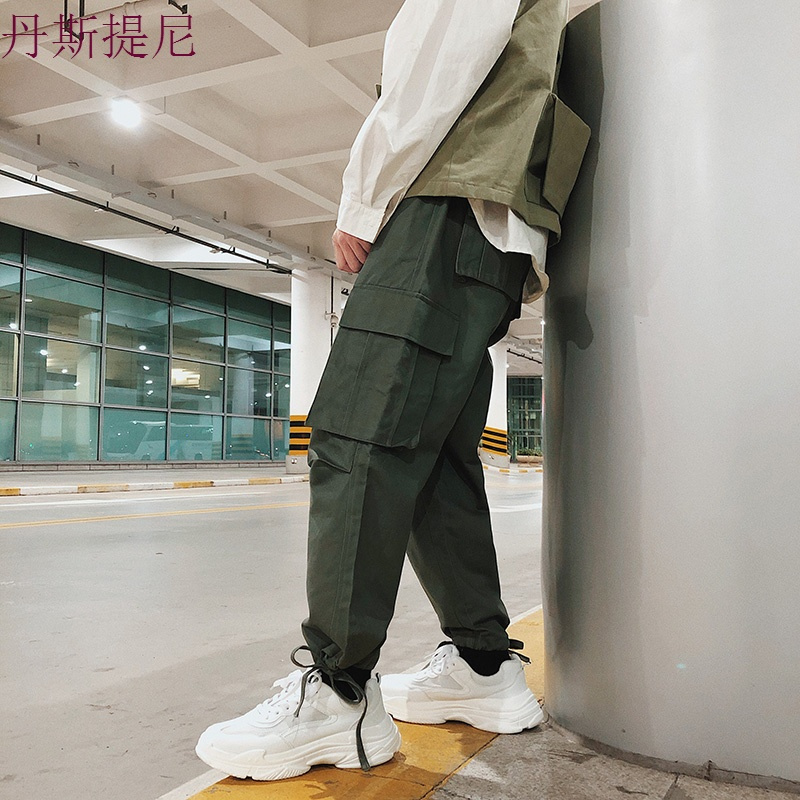 ins超火的日系多口袋工装裤子男士秋季休闲裤韩版百搭九分裤潮流