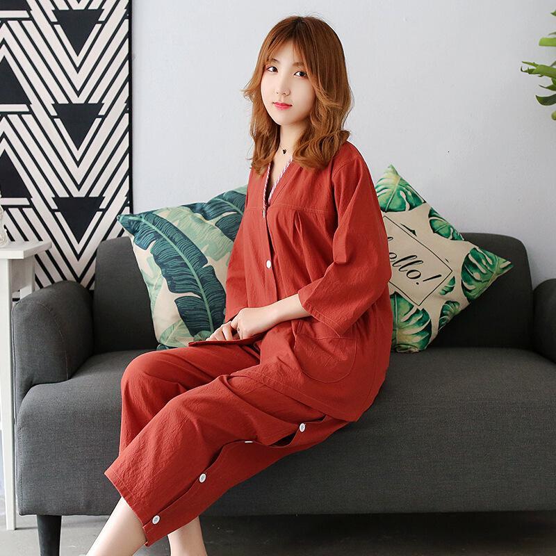 2018女款纯棉前后背开衫系扣男款全棉裤腿开缝按摩服艾灸理疗服汗蒸服女红色皱棉长款前后开腿开XL码女100斤男130斤