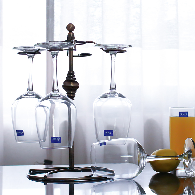 Ocean进口无铅玻璃冷切口红酒杯315ML4只配1500ML醒酒器配酒杯架套装高清大图