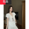 YIBUSHENG纯欲风薄款宽松白色v领短袖T恤女季蕾丝内搭背心上衣叠穿两件套