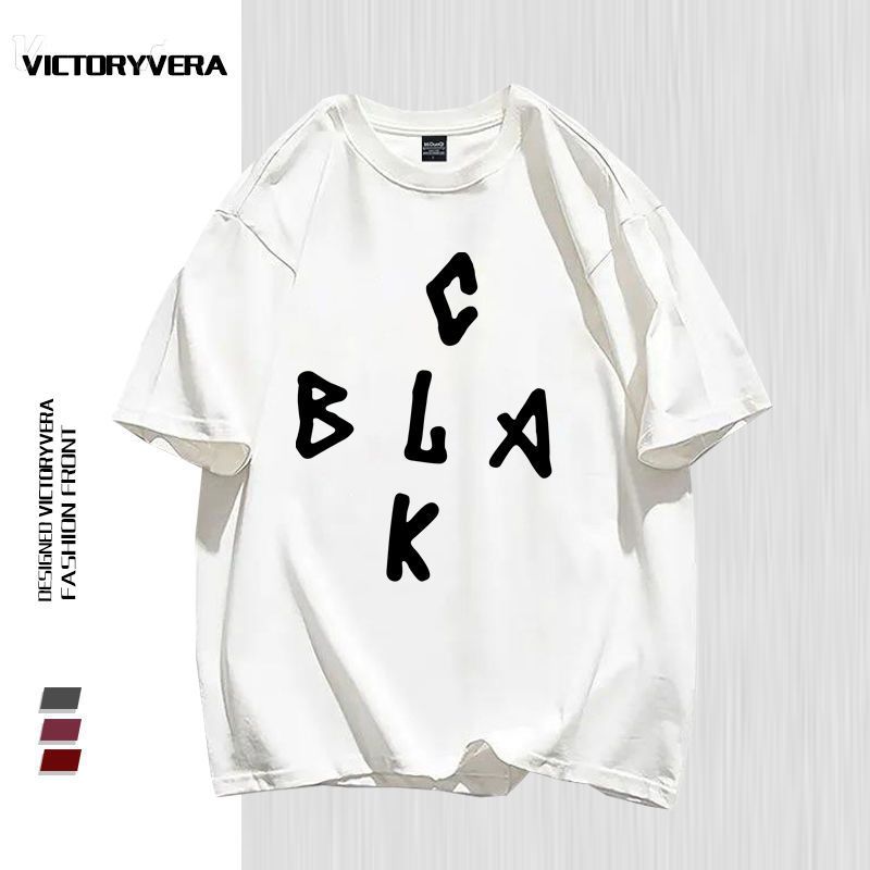 VICTORYVERA夏季新款港风复古字母印花短袖T恤女宽松圆领街头上衣