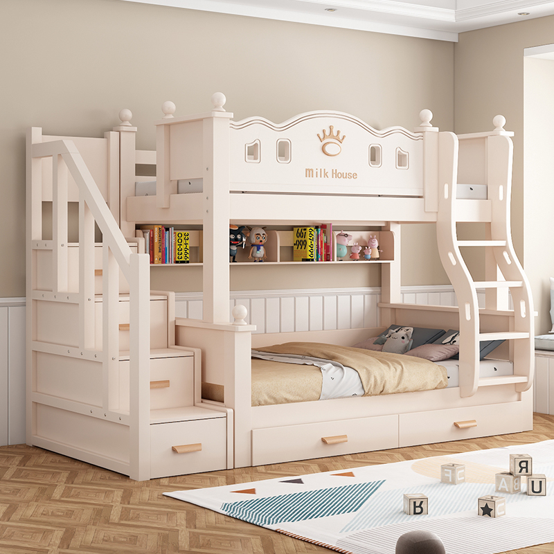 欧梵森 实木儿童床子母床现代简约上下床双层床高低床成人床大人床成年床多功能储物母子床上下铺木床双人床高清大图