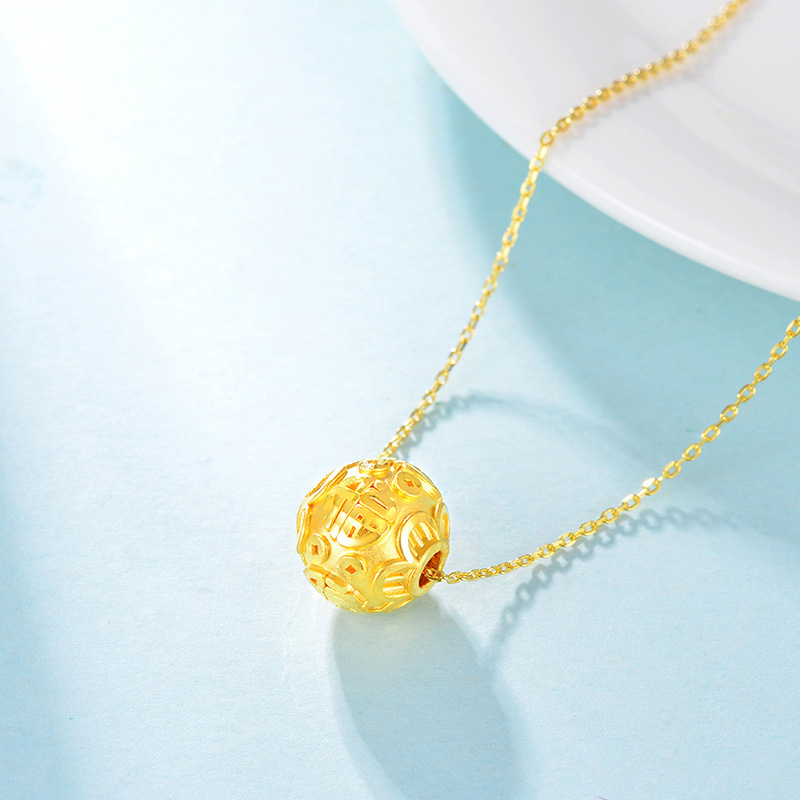 gzuan古钻珠宝福字转运珠黄金足金3d硬金福字转运珠吊坠jdsh0027