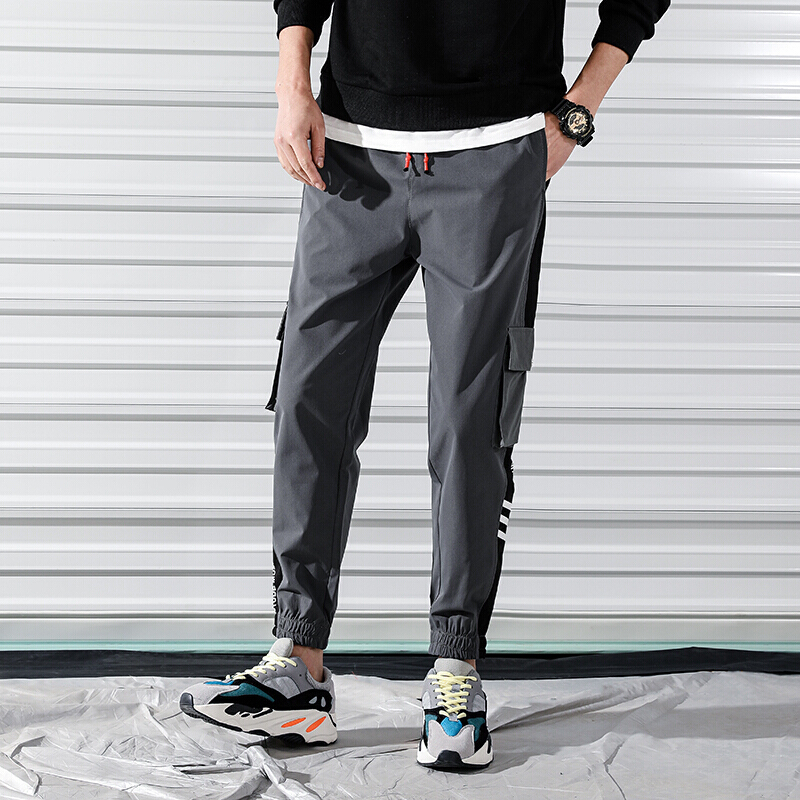 梵克公牛工装裤春夏束脚休闲裤男士多金属装饰男流嘻哈常规裤男九分