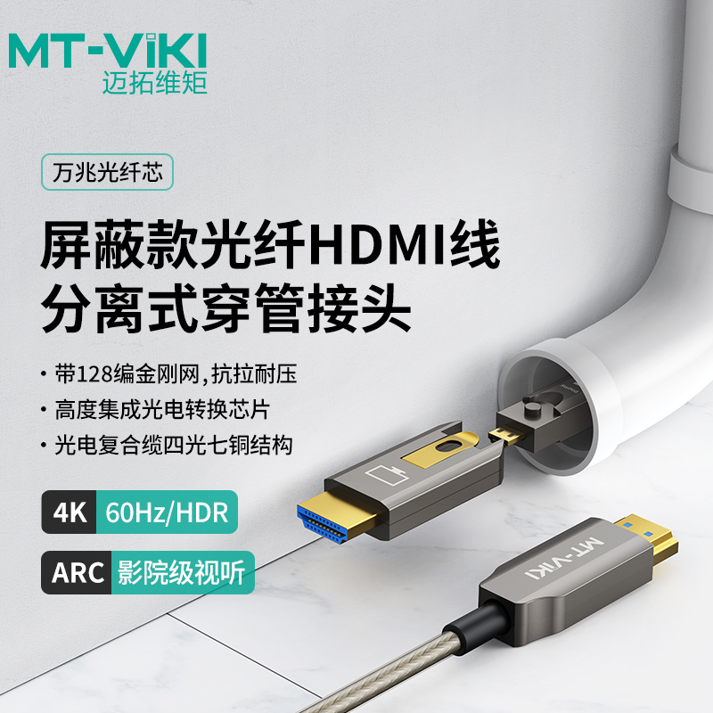 迈拓维矩HF7系列 4k60Hz高清HDMI2.0光纤线分离式大小头家装工程穿管穿墙预埋线笔记本机顶盒电视投影仪加长线高清大图
