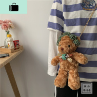 日系原宿少女ins小熊软妹斜挎包lolita萝莉lo娘可爱玩偶手机包包NEWLAKE 棕色花环小熊