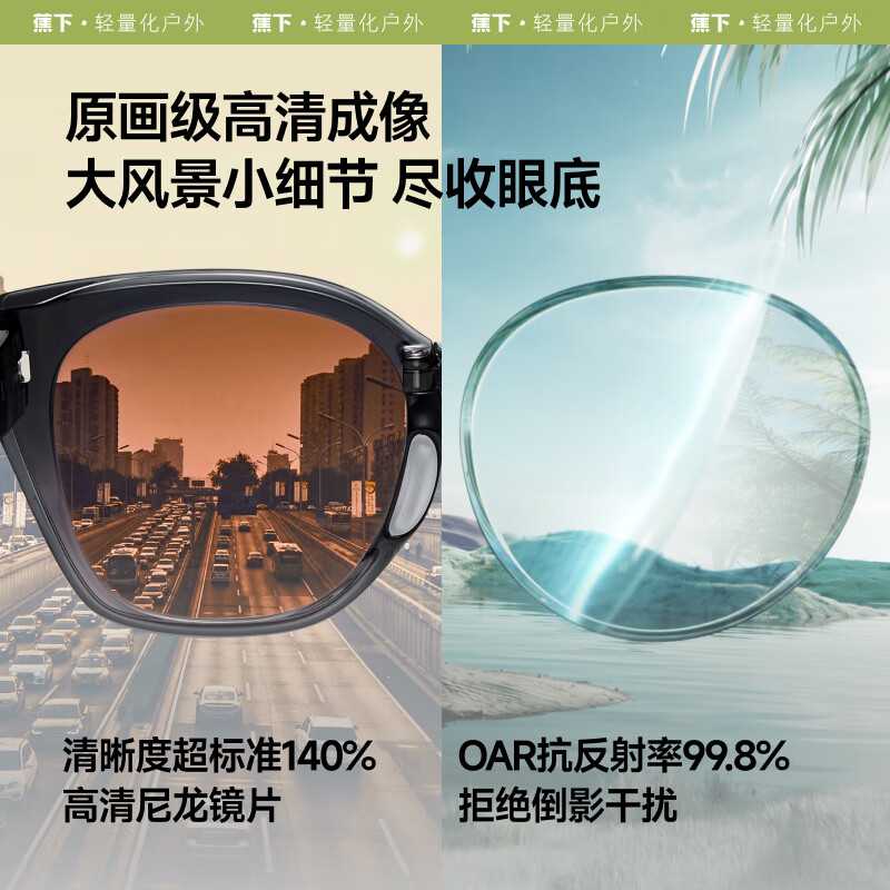 蕉下(beneunder)墨镜男女可折叠太阳镜防晒防紫外线街拍潮酷时尚猫眼大框FD426 黑色镜框+灰色镜片高清大图