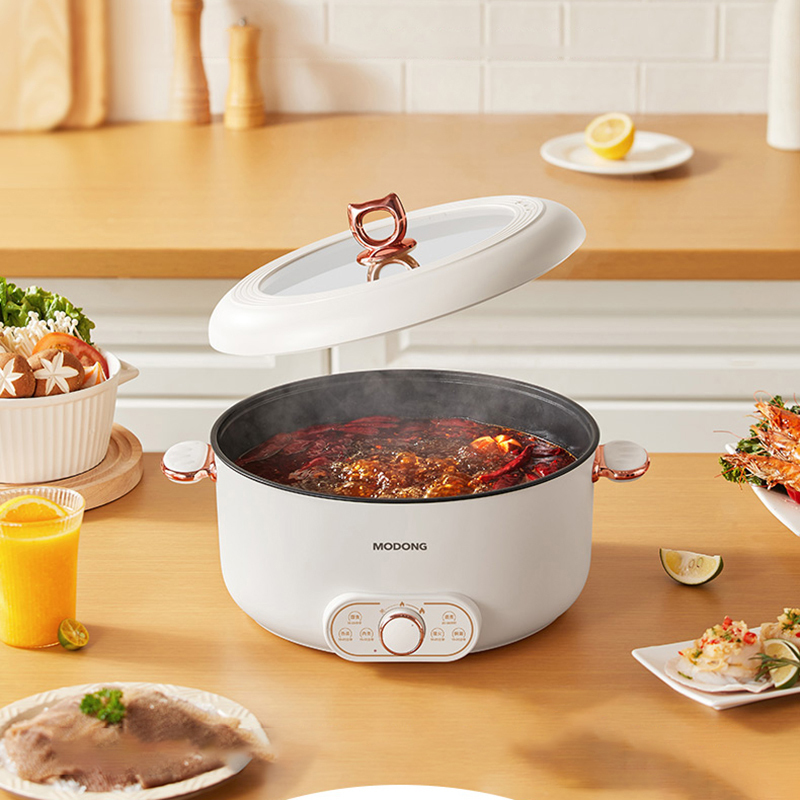 摩动电煮锅8L可视化锅盖旋钮控温防烫设计方便移动MD-HGE80-L高清大图