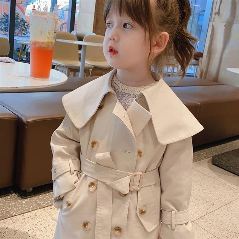 女童风衣外套秋装洋气童装2021新款宝宝中长款小童儿童春秋上衣潮