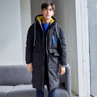 【2件1折价129.9元】唐狮冬装新款羽绒服男连帽撞色中长款羽绒服韩版宽松学生外套