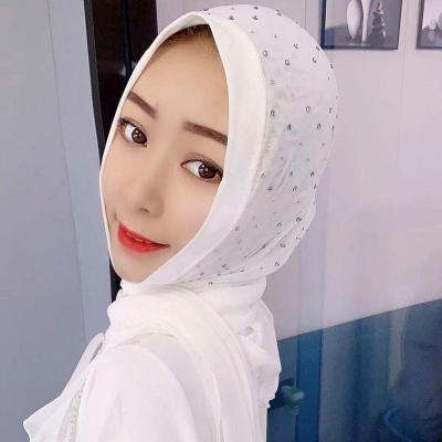 穆斯林头巾新款马来网纱头套方便套头纱巾女夏季休闲回族帽子薄白色