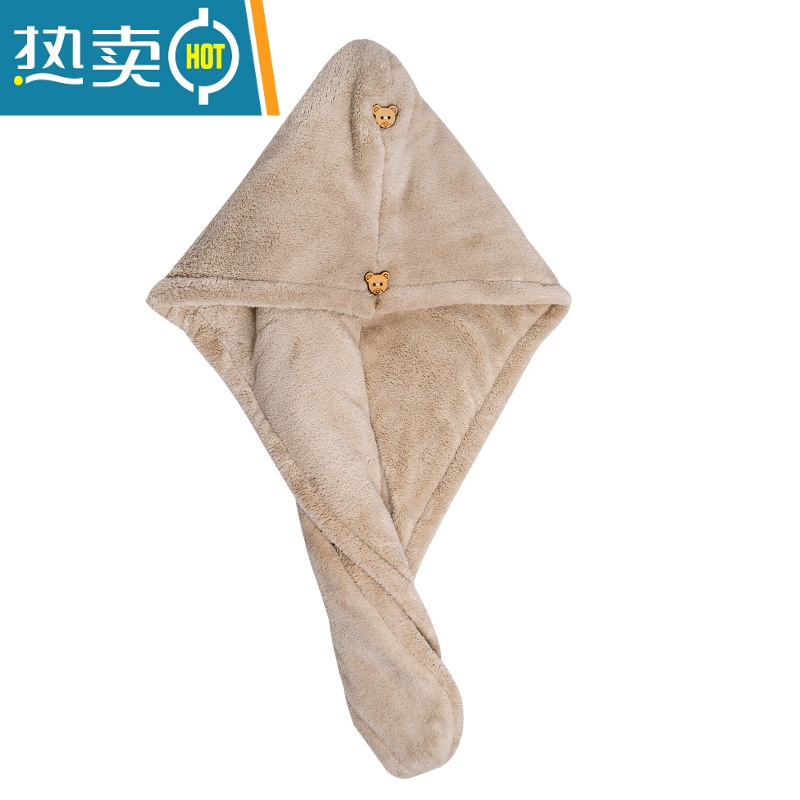 敬平干发帽女强吸水速干擦头发干发毛巾包头巾浴帽可爱洗头发浴帽长发 双扣卡其[加加加加厚]高清大图