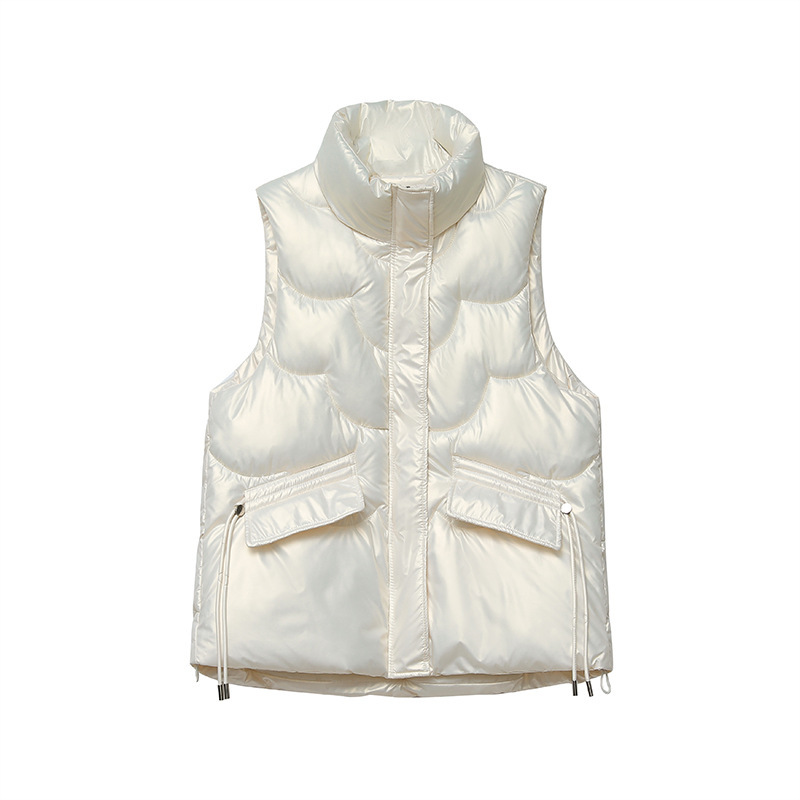 秋冬亮面马甲背心女中短款韩版宽松坎肩时尚ins立领免洗马夹外套