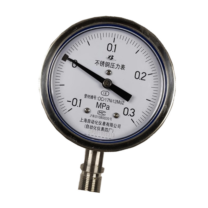 上自仪不锈钢压力表/ 隔膜/耐震式Y-100BF 接口M20×1.5 量程-0.1-0.3Mpa带三色环