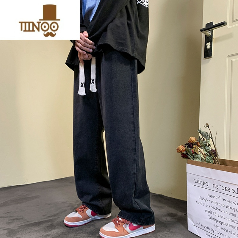 YANXU美式复古牛仔裤男款潮牌阔腿裤直筒宽松青少年大码男士裤子