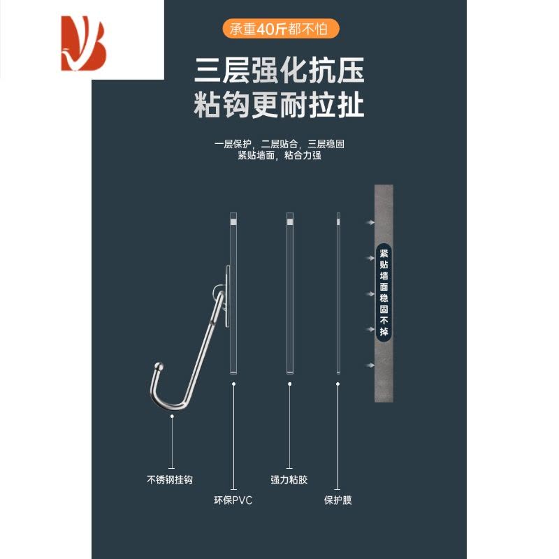 三维工匠不锈钢挂钩粘钩强力承重吸盘无痕厨房免打孔粘贴勾子墙壁上壁挂式 拉丝灰不锈钢大挂钩[15个装]图片